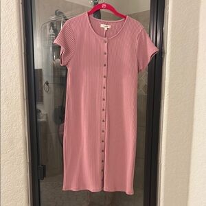 Casual Pink Midi Sheath Dress with Short Sleeves